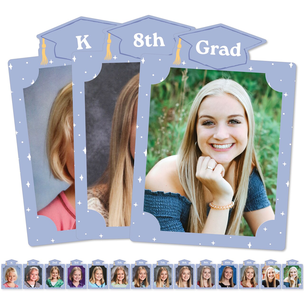 Big Dot of Happiness Light Purple Grad K-12 School Photo Display Frame, 8x10-inch Graduation Memory Wall, Professional Photo Holder Set